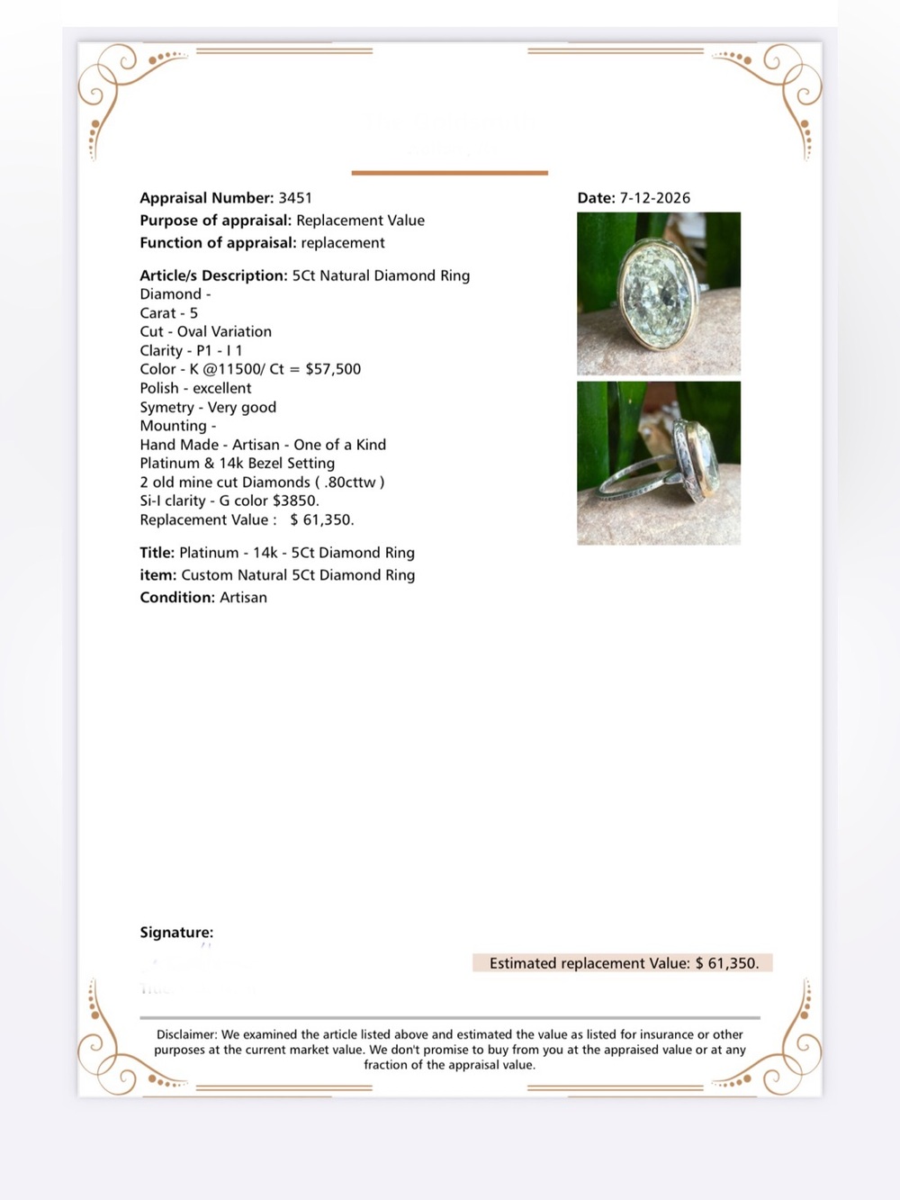 5 CT NATURAL Diamond Ring - Picture 16 of 16